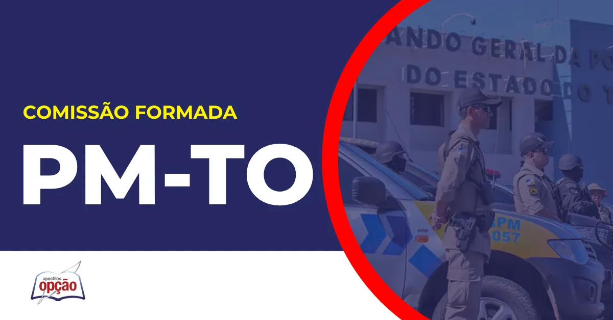 Imagem com fundo azul divulgando o Concurso PM TO
