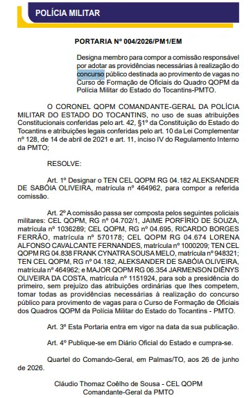 Concurso PM TO: Comissão formada! Novo edital para Oficiais!