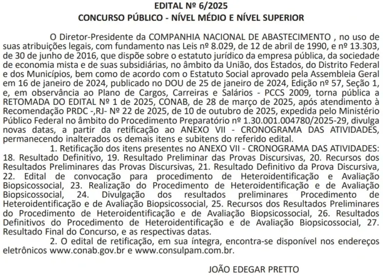 DOU retomando o concurso Conab