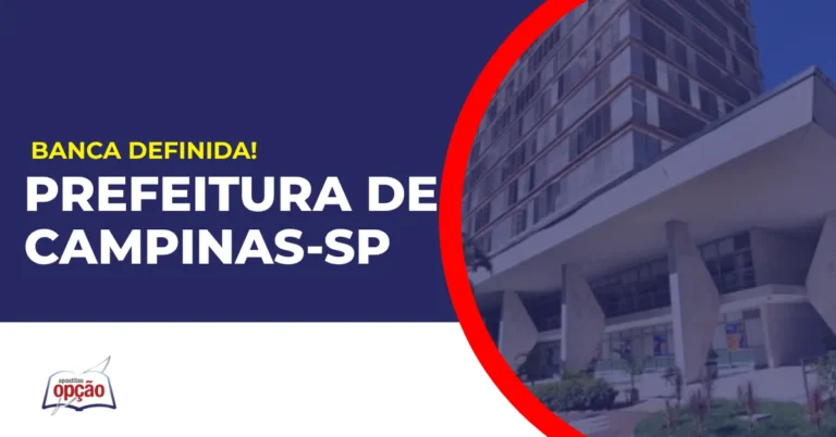 Imagem com fundo azul divulgando o Concurso Prefeitura de Campinas SP