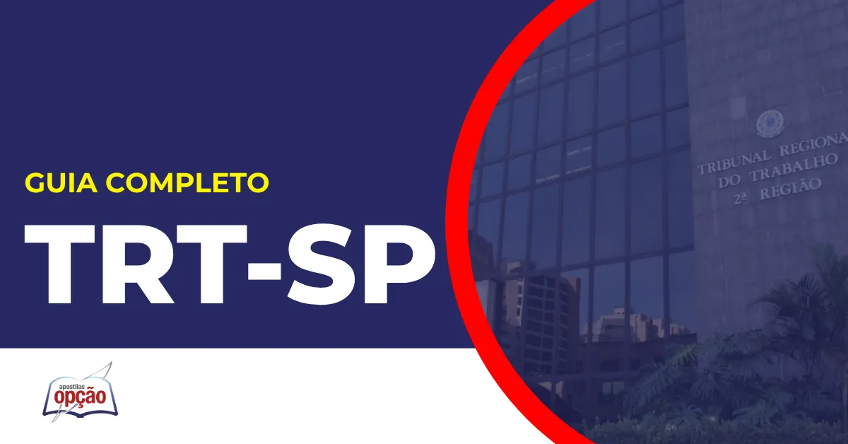 Imagem com fundo azul divulgando o Concurso TRT SP