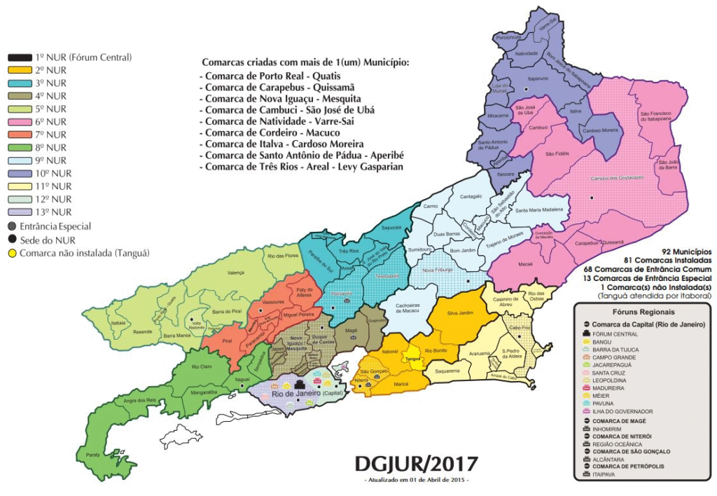 Mapa das comarcas do concurso TJ RJ.
