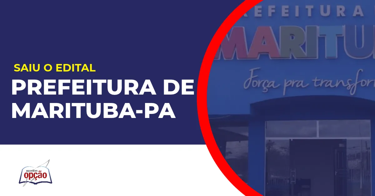 Imagem com fundo azul divulgando o Concurso Prefeitura de Marituba PA