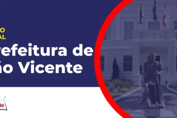 Imagem com fundo azul divulgando o Concurso Prefeitura de São Vicente