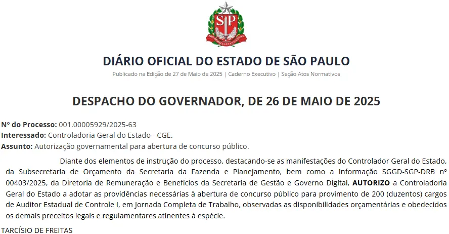autorização do concurso CGE SP