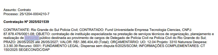 Banca do concurso PC RS Delegado