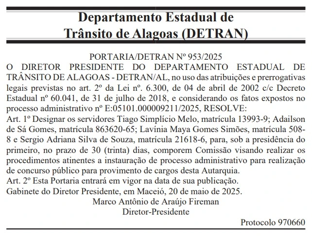 comissão do concurso Detran AL