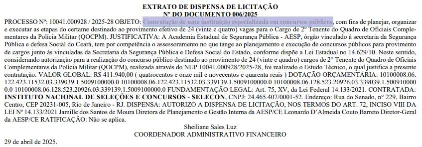 Extrato do Concurso PM CE Oficial