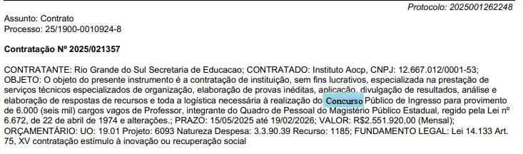 Instituto AOCP será a banca do concurso Seduc RS