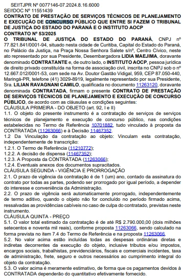 Extrato do Instituto AOCP como banca do concurso TJ PR