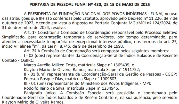 Comissão do concurso Funai
