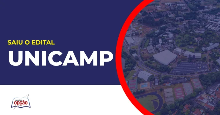 Imagem com fundo azul divulgando o Concurso Unicamp