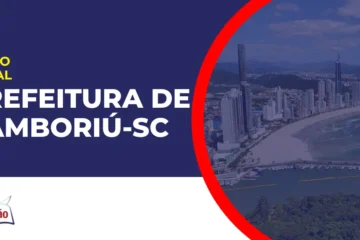 Imagem com fundo azul divulgando o Concurso Camboriú SC