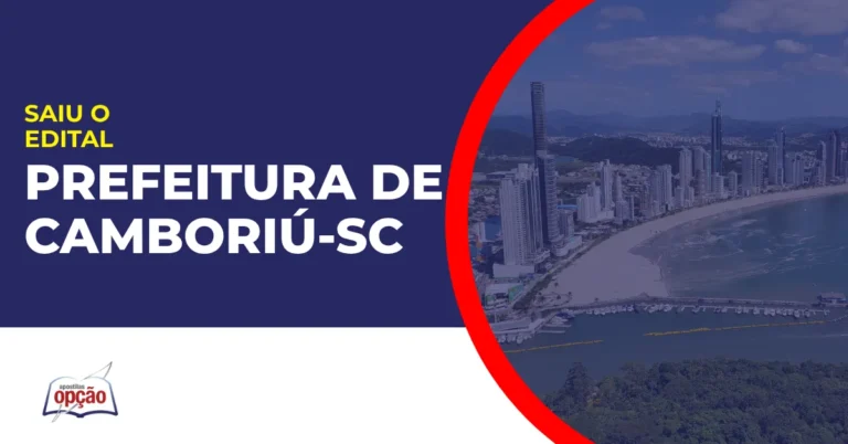 Imagem com fundo azul divulgando o Concurso Camboriú SC