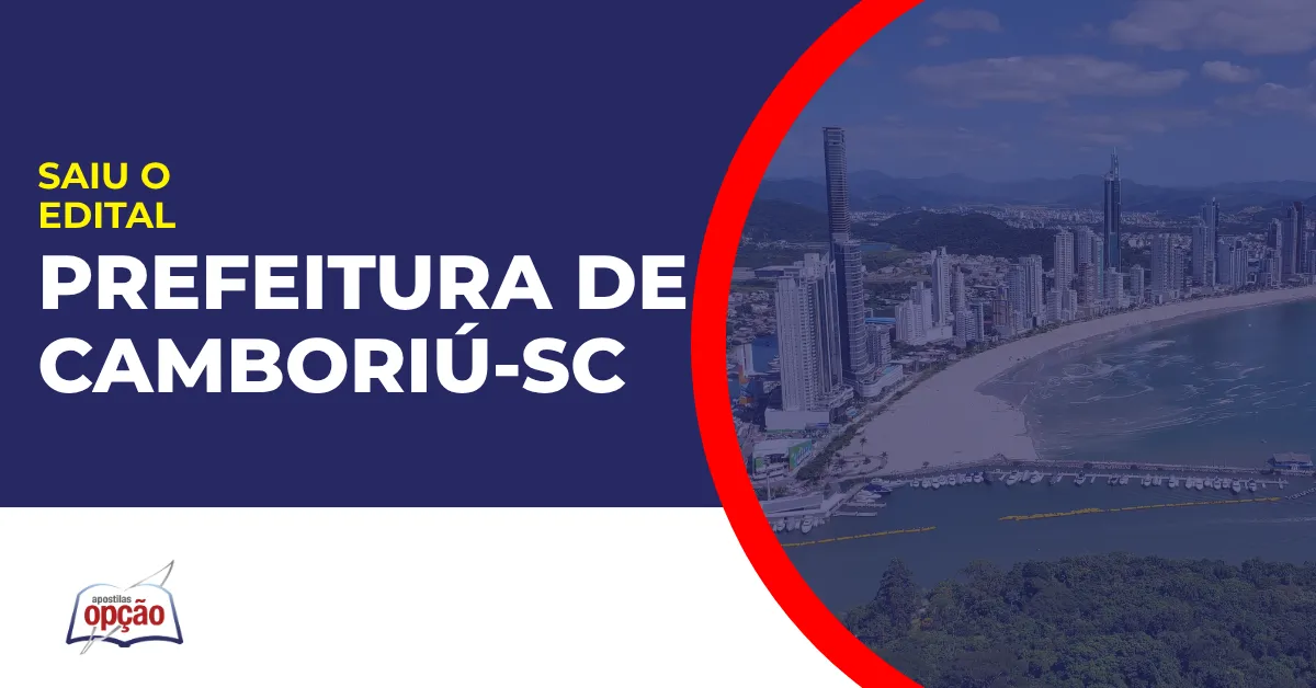 Imagem com fundo azul divulgando o Concurso Camboriú SC