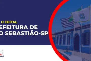 Imagem com fundo azul divulgando o Concurso Prefeitura de São Sebastião SP