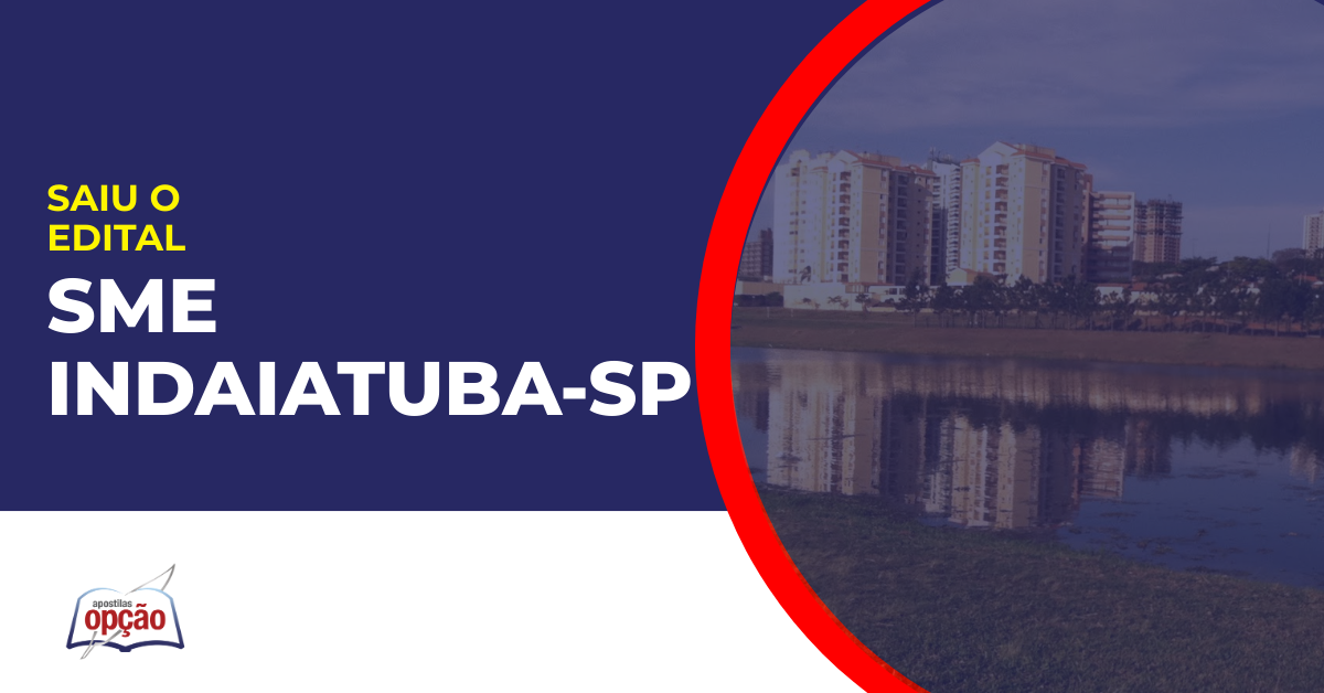 Imagem com fundo azul divulgando o Concurso SME Indaiatuba SP