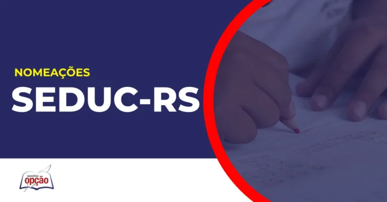 Imagem com fundo azul divulgando o Concurso Seduc RS 2026