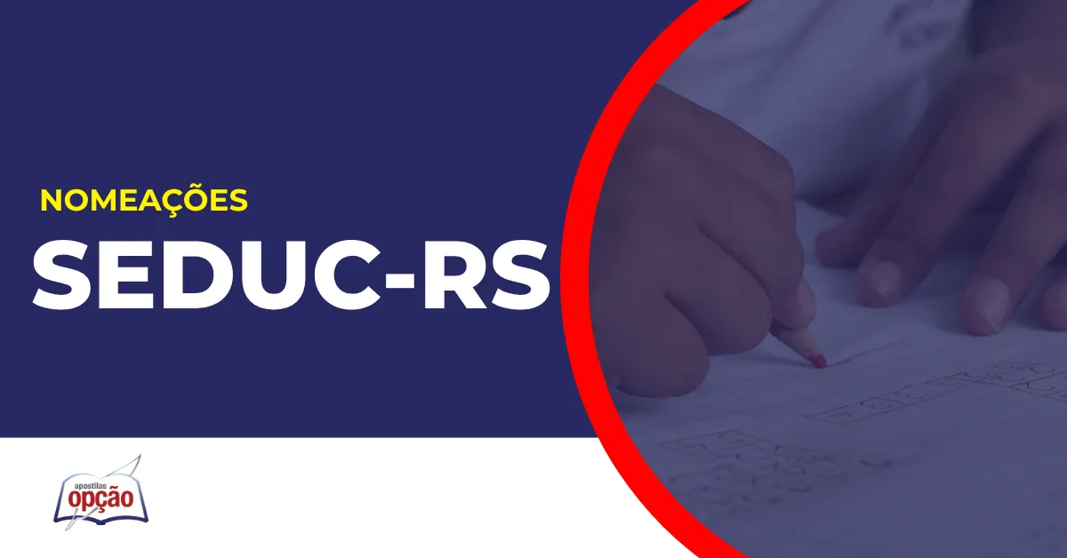 Imagem com fundo azul divulgando o Concurso Seduc RS 2026