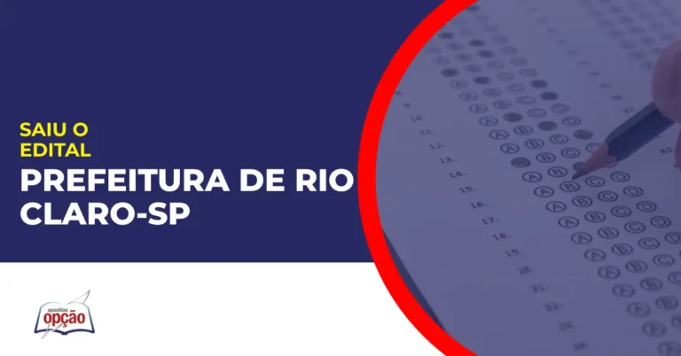 Imagem com fundo azul divulgando o Concurso Prefeitura de Rio Claro SP