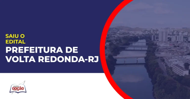 Imagem com fundo azul divulgando o Concurso Prefeitura de Volta Redonda RJ