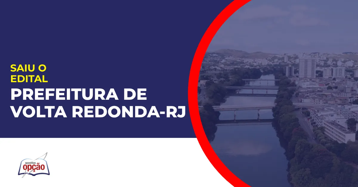 Imagem com fundo azul divulgando o Concurso Prefeitura de Volta Redonda RJ