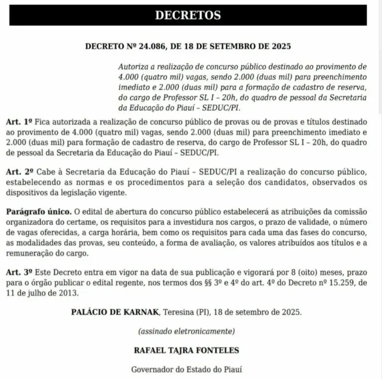 Edital do concurso Seduc PI está autorizado!