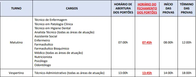 horários das provas do concurso hemoba