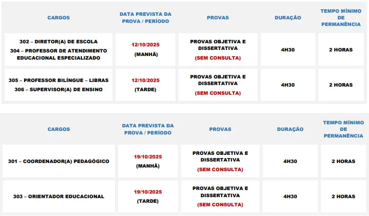 Horário das provas concurso Prefeitura de Francisco Morato.