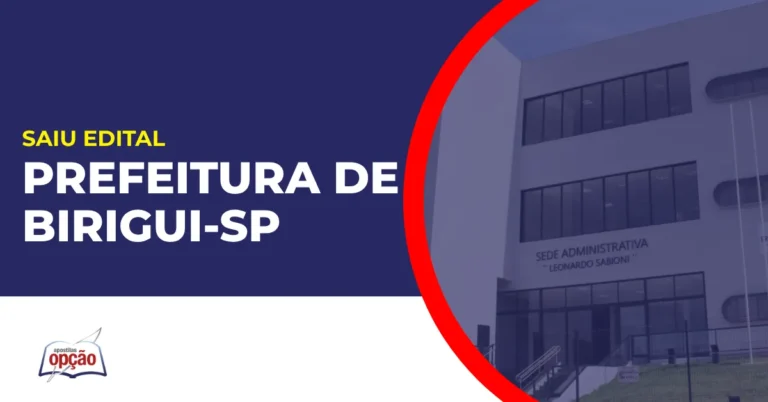 Imagem com fundo azul divulgando o Concurso Prefeitura de Birigui SP