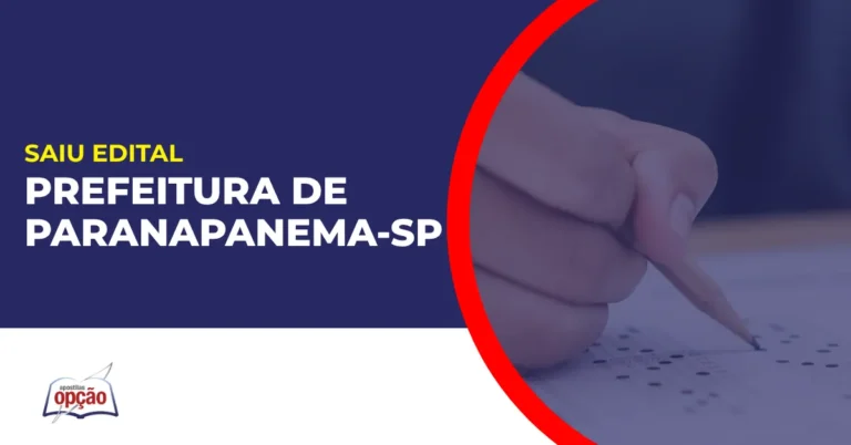 Imagem com fundo azul divulgando o Concurso Prefeitura de Paranapanema SP
