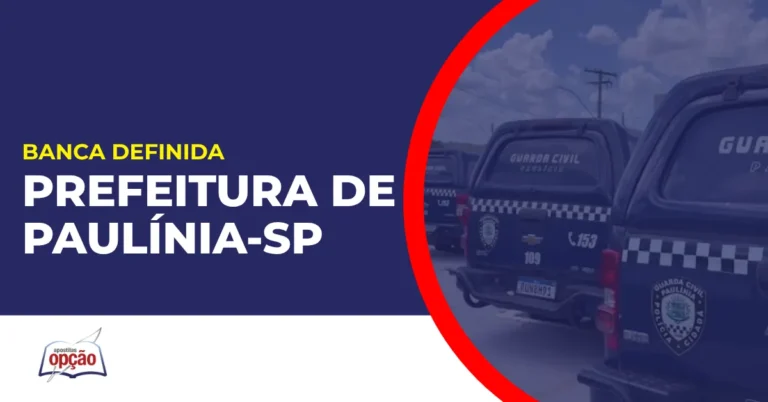 Imagem com fundo azul divulgando o Concurso Prefeitura de Paulínia