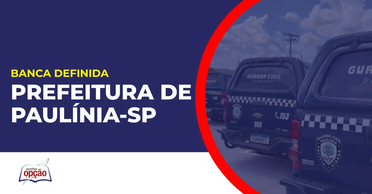 Imagem com fundo azul divulgando o Concurso Prefeitura de Paulínia