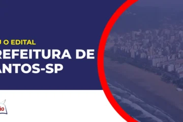 Imagem com fundo azul divulgando o Concurso Prefeitura de Santos