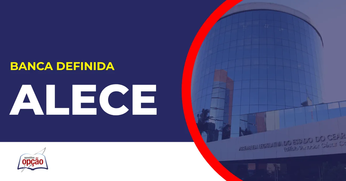 Imagem com fundo azul divulgando o Concurso Alece 2026