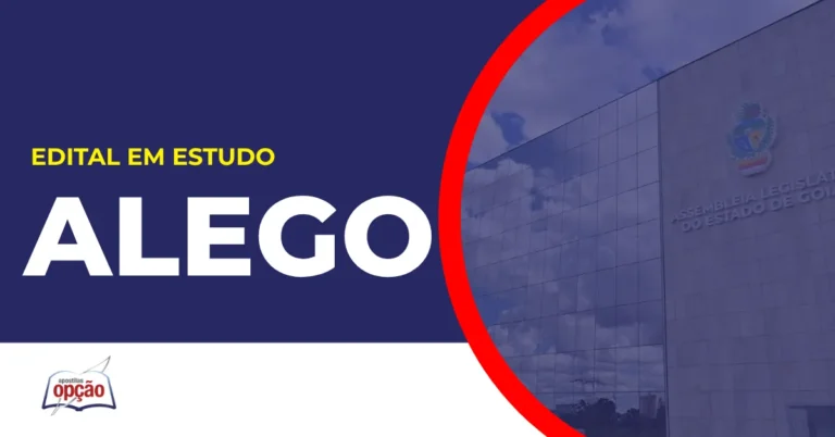 Imagem com fundo azul divulgando o Concurso Alego