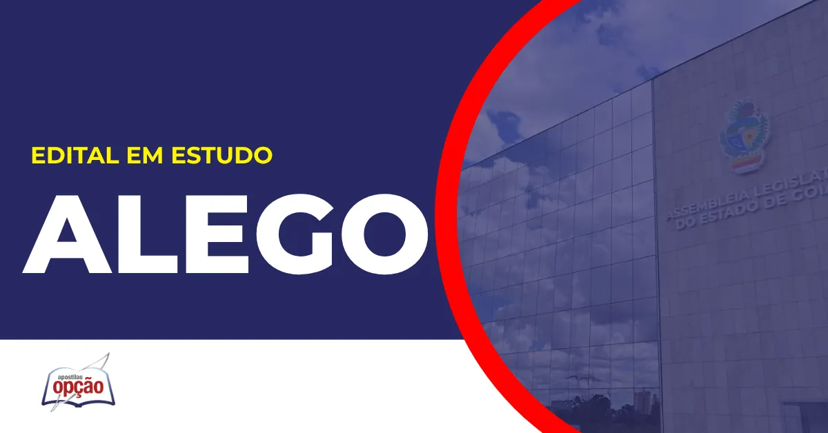 Imagem com fundo azul divulgando o Concurso Alego