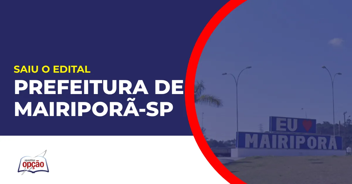 Imagem com fundo azul divulgando o Concurso Prefeitura de Mairiporã SP