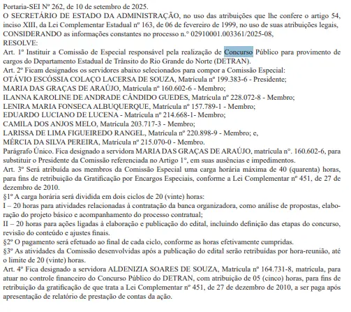 Está formada a comissão do concurso Detran RN!