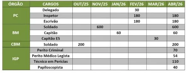 Tabela prazo de realização de concursos se segurança pública RS. Concurso PC RS.