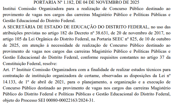 Imagem retirada do DOE DF comissão formada concurso SEDF.