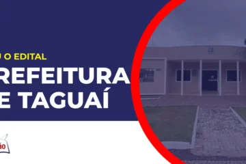 Imagem com fundo azul divulgando o Concurso Prefeitura de Taguaí