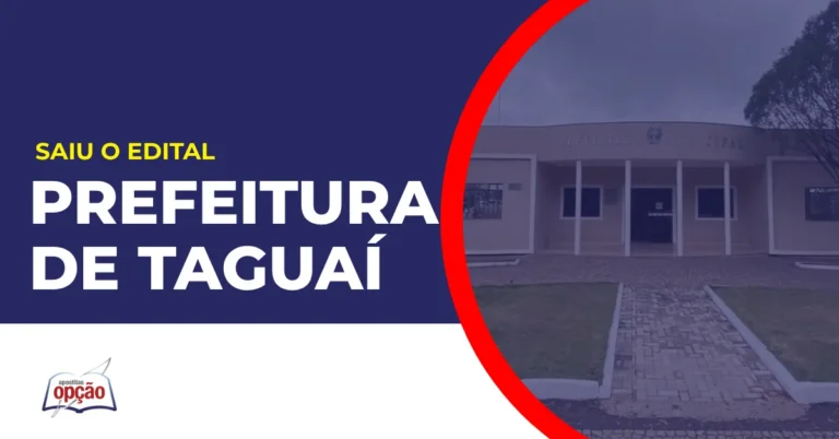 Imagem com fundo azul divulgando o Concurso Prefeitura de Taguaí