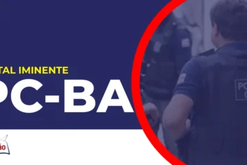 Imagem com fundo azul divulgando o Concurso PC BA