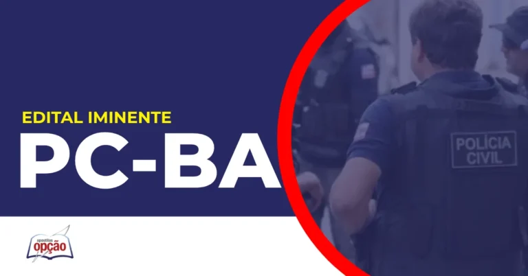 Imagem com fundo azul divulgando o Concurso PC BA