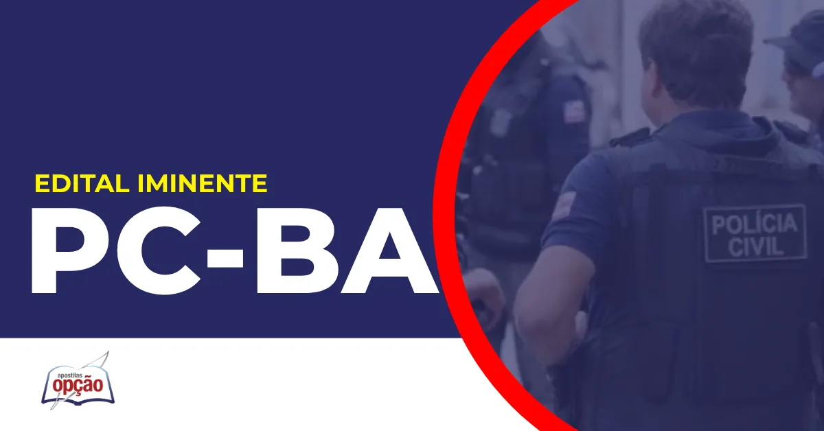 Imagem com fundo azul divulgando o Concurso PC BA