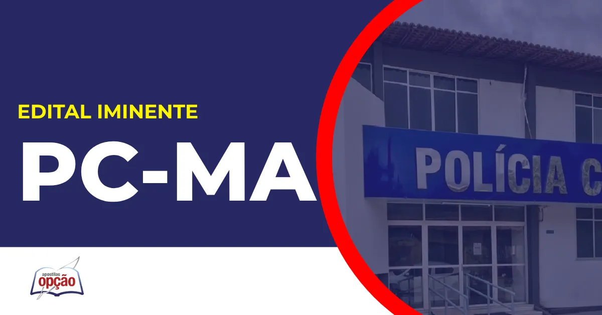 Imagem com fundo azul divulgando o Concurso PC MA