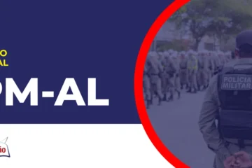 Imagem com fundo azul divulgando o Concurso PM AL