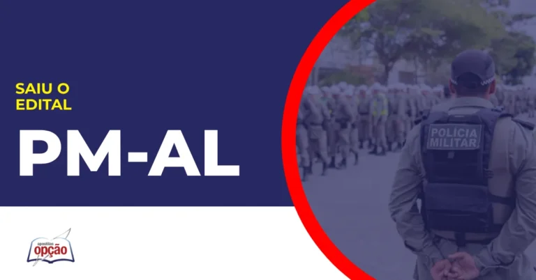 Imagem com fundo azul divulgando o Concurso PM AL