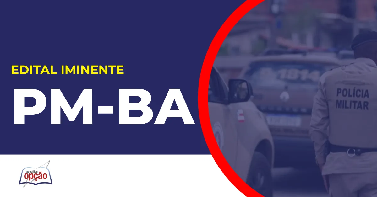 Imagem com fundo azul divulgando o Concurso PM BA 2026